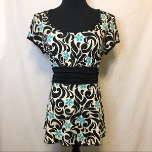 j. t. b. Floral Scoop Neck Blouse Tie at Waist - S